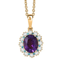 EverTrue African Amethyst and Multi Gemstone 2.75 ctw Regal Bloom Pendant in 18K YG Plated with Stainless Steel Necklace (20 Inches)