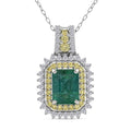 D'Joy Premium Kagem Zambian Emerald and Multi Gemstone 2.25 ctw Regal Halo Pendant Necklace in Rhodium Over Sterling Silver 20 Inches - Sticky add to cart bar