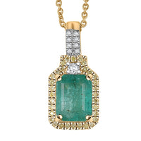 Luxoro AAA Kagem Zambian Emerald, Natural Yellow and White Diamond I2 1.85 ctw Art Deco Pendant Necklace in 10K Yellow Gold 20 Inches