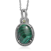 EverTrue African Malachite, Hebei Peridot Pendant Necklace (20 Inches) in Stainless Steel 13.15 ctw