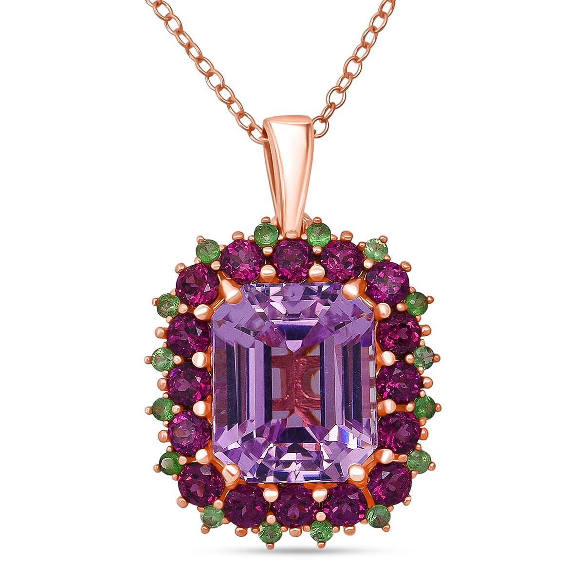 D'Joy AAA Patroke Kunzite, Multi Gemstone Bloom Pendant Necklace in 18K Vermeil RG Over Sterling Silver 9.85 ctw (20 Inches)