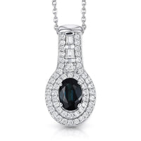 D'Joy AAA Monte Belo Indicolite and Moissanite 1.10 ctw Regal Blue Halo Pendant Necklace in Rhodium Over Sterling Silver 20 Inches