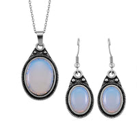 Opalite 110.00 ctw Earrings and Pendant in Silvertone with Stainless Steel Necklace 20 Inches