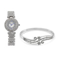 Strada Austrian Crystal Japanese Movement Watch and Bangle Bracelet (7.5 In) in Silvertone - Sticky add to cart bar