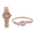Strada Austrian Crystal Japanese Movement Watch and Bangle Bracelet (7.5 In) in Silvertone - Sticky add to cart bar