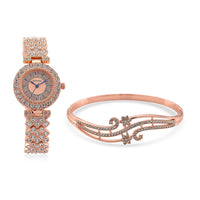 Strada Austrian Crystal Japanese Movement Watch and Bangle Bracelet (7.5 In) in Silvertone