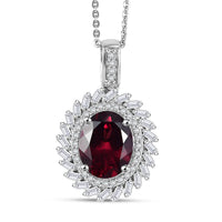 D'Joy Orissa Rhodolite Garnet, Moissanite Starburst Pendant Necklace in Rhodium Over Sterling Silver 11.10 ctw (20 Inches)