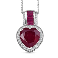 D'Joy Premium African Ruby (FF), Moissanite Heart Pendant Necklace (20 Inches) in Rhodium Over Sterling Silver 10.60 ctw