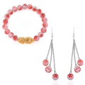 Multi Color Murano Style Beaded Stretch Bracelet with  Pixiu Charm and Dangling Earrings in Goldtone and Stainless Steel - Sticky add to cart bar