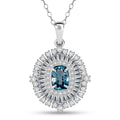 D'Joy Premium Cambodian Blue Zircon and Moissanite 3.50 ctw Regal Halo Pendant Necklace in Rhodium Over Sterling Silver 20 Inches - Sticky add to cart bar