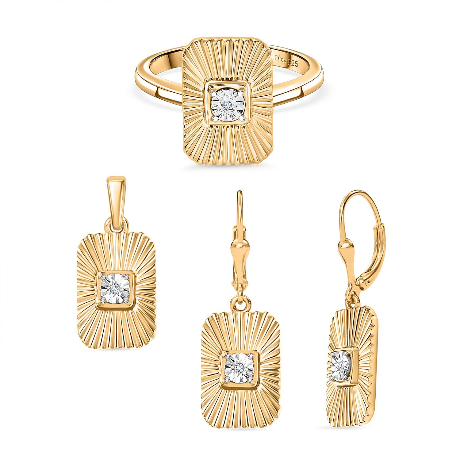 Diamond Accent Ring (Size 6.50), Pendant without Chain and Earrings in 14K YG Over Sterling Silver