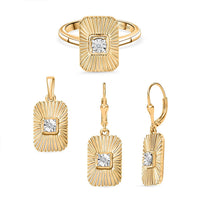 Diamond Accent Ring (Size 6.50), Pendant without Chain and Earrings in 14K YG Over Sterling Silver