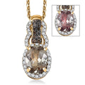 D'Joy AAA Turkizite, Natural Champagne and White Diamond 1.75 ctw Evening Halo Pendant Necklace in 18K Vermeil Yellow Gold Over Sterling Silver 20 Inches - Sticky add to cart bar