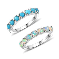 EverTrue Premium Sleeping Beauty Turquoise and Ethiopian Welo Opal Set of 2 Ring in Platinum Bond (Size 5.0) 1.30 ctw