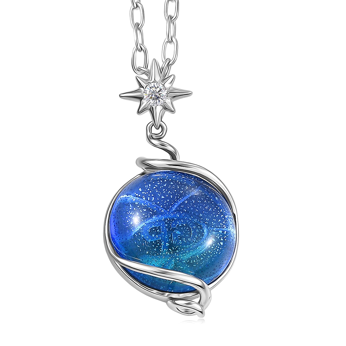 GP Celestial Dream Special Murano Style, White Zircon Pendant Necklace in Rhodium Over Sterling Silver 0.10 ctw (20 Inches) (Del. in 12-15 Days)