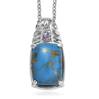 EverTrue Malagasy Labradorite and African Amethyst 7.15 ctw Pendant Necklace in Stainless Steel 20 Inches