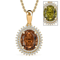 EverTrue Autumn Alexite, White Zircon Pendant in 18K YG Plated with Stainless Steel Necklace 4.00 ctw (20 Inches)