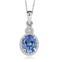 Luxoro 10K White Gold AAA Peacock Tanzanite, Diamond (I2)(0.21 cts) Pendant Necklace (20 Inches) 2.50 ctw