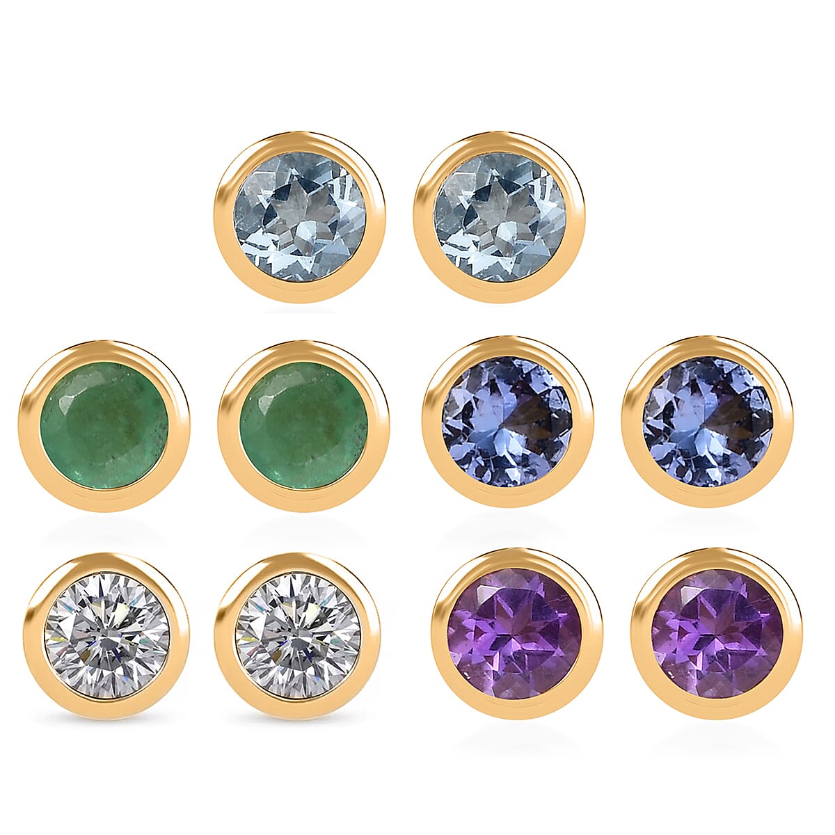 Set of 5 - D'Joy Poke Free Multi Gemstone Stud Earrings in 18K Vermeil YG Over Sterling Silver 2.55 ctw