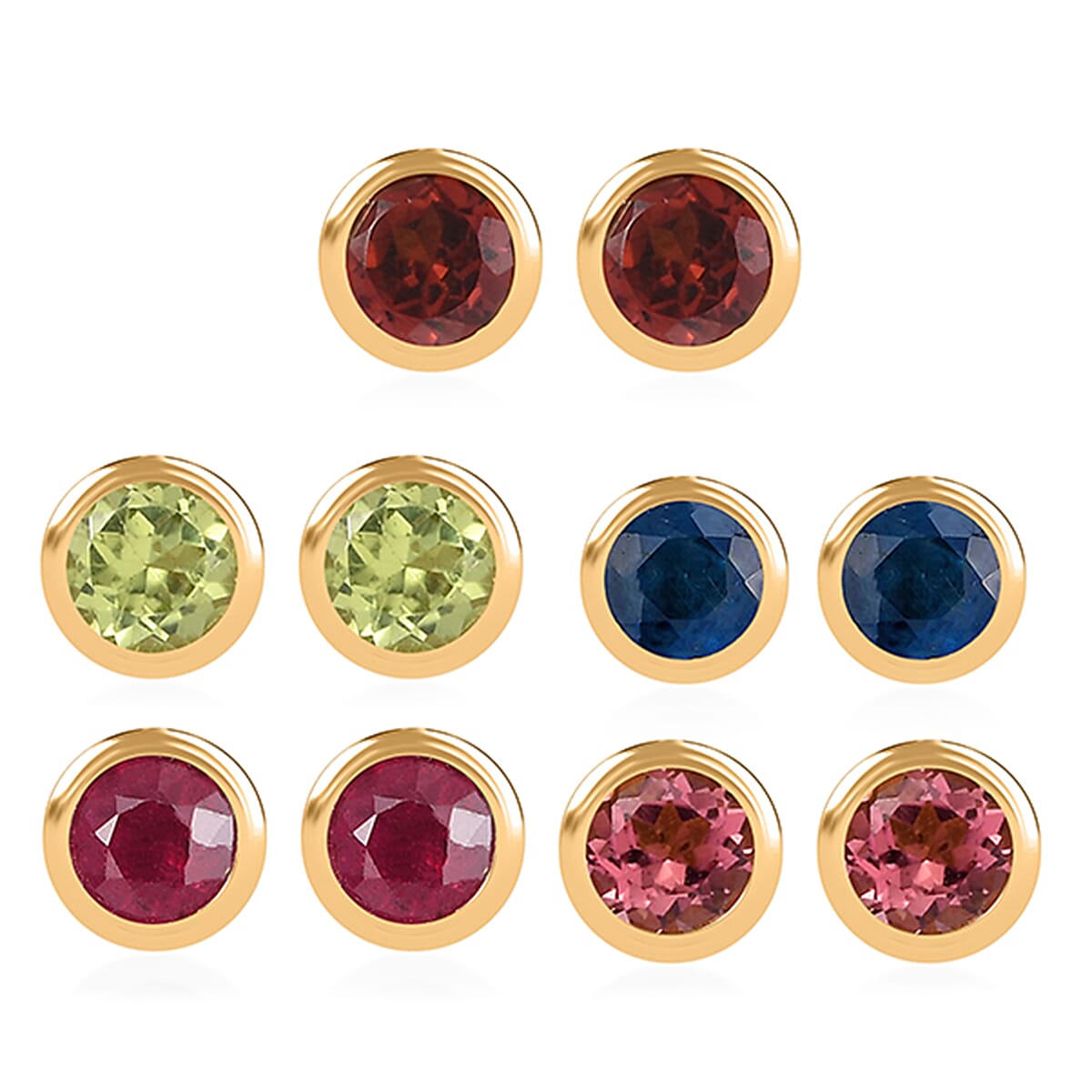 Set of 5 - D'Joy Poke Free Multi Gemstone Stud Earrings in 18K Vermeil YG Over Sterling Silver 3.10 ctw