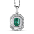 D'Joy Zambian Emerald, Diamond Pendant Necklace in Rhodium Over Sterling Silver 1.40 ctw (20 Inches) - Sticky add to cart bar