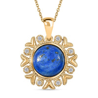 EverTrue Lapis Lagoon and White Zircon 14.90 ctw Pendant in 18K YG Plated with ION Plated YG Stainless Steel (20 Inches)
