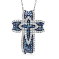 D'Joy White Diamond (IR), Diamond Radiant Cross Pendant Necklace (20 Inches) in Rhodium Over Sterling Silver 0.50 ctw