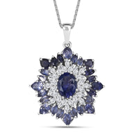 D'Joy Premium Catalina Iolite and Moissanite 3.85 ctw Regalia Star Pendant Necklace in Rhodium Over Sterling Silver 20 Inches