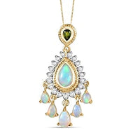 D''Joy Ethiopian Welo Opal and Multi Gemstone Pendant Necklace (20 Inches) in 18K Vermeil YG Over Sterling Silver 2.41 ctw