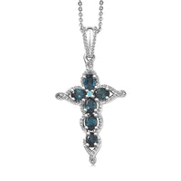 D'Joy Premium Monte Belo Indicolite and Paraiba Tourmaline 1.00 ctw Cross Pendant Necklace in Rhodium Over Sterling Silver 20 Inches