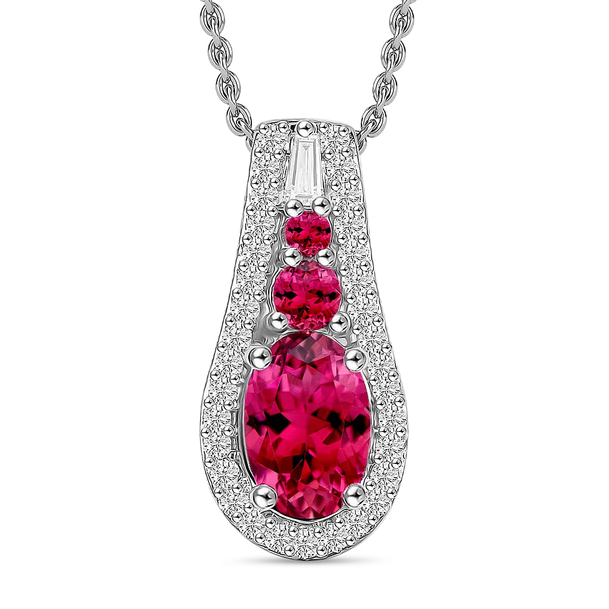 Luxoro Premium Ouro Fino Rubellite and I2 Diamond Pendant Necklace in 10K White Gold 20 Inches 1.11 ctw
