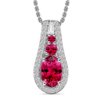 Luxoro Premium Ouro Fino Rubellite and I2 Diamond Pendant Necklace in 10K White Gold 20 Inches 1.11 ctw