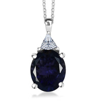 AAA Catalina Iolite, Lab Grown Diamond Art Deco Pendant Necklace in 10K White Gold 3.10 ctw (20 Inches)
