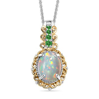D'Joy Premium Ethiopian Welo Opal and Ouro Fino Rubellite Pendant Necklace (20 Inches) in 18K Vermeil YG and Rhodium Over Sterling Silver 1.29 ctw