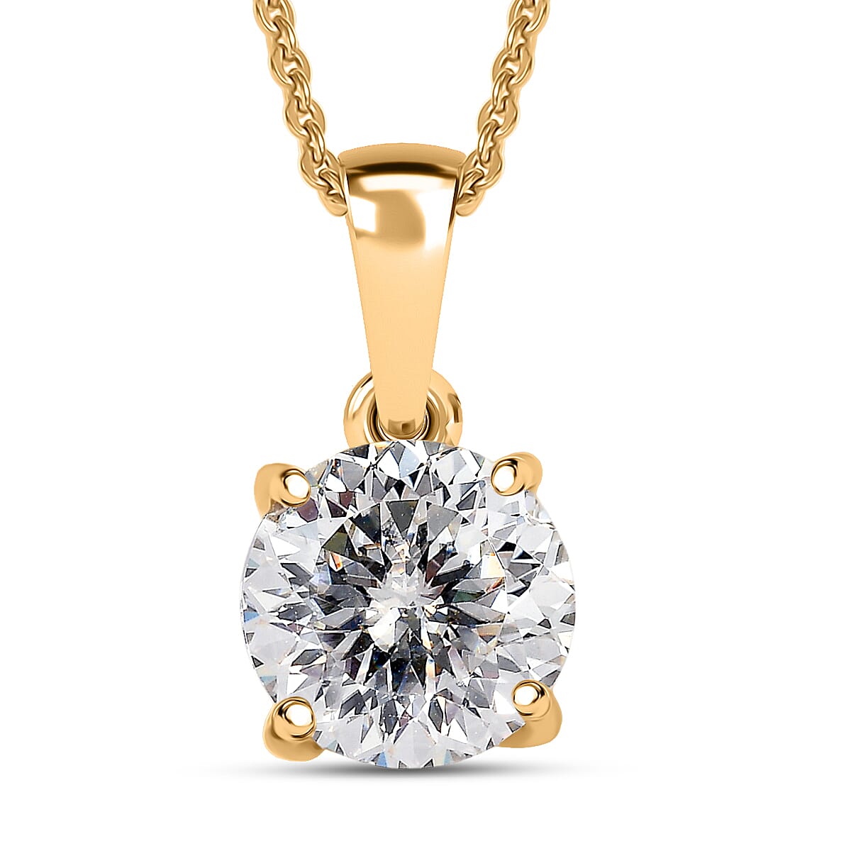 D'Joy Strontium Titanate Solitaire Pendant Necklace (20 Inches) in 18K Vermeil YG Over Sterling Silver 3.00 ctw
