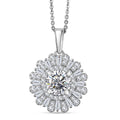 D'Joy Hearts & Arrow Cut Strontium Titanate and Moissanite 2.90 ctw Radiant Sunburst Pendant Necklace 20 Inches in Rhodium Over Sterling Silver - Sticky add to cart bar