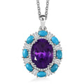 D'Joy African Amethyst and Multi Gemstone 12.65 ctw Sky Night Pendant Necklace in Rhodium Over Sterling Silver 20 Inches - Sticky add to cart bar