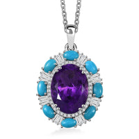 D'Joy African Amethyst and Multi Gemstone 12.65 ctw Sky Night Pendant Necklace in Rhodium Over Sterling Silver 20 Inches