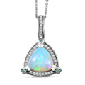 D'Joy Premium Ethiopian Welo Opal, Paraiba Tourmaline and Diamond 2.60 ctw Celestial Trinity Halo Pendant Necklace in Rhodium Over Sterling Silver 20 Inches - Sticky add to cart bar