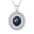 D'Joy Premium Blue Star Sapphire (DF) and Moissanite 7.70 ctw Crown of Eternity Pendant Necklace in Rhodium Over Sterling Silver 20 Inches - Sticky add to cart bar