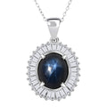 D'Joy Celestial Crown Blue Star Sapphire (DF) and Moissanite 7.50 ctw Celestial Crown Pendant Necklace in Rhodium Over Sterling Silver 20 Inches - Sticky add to cart bar