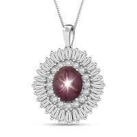 D'Joy Star Ruby, Moissanite Pendant Necklace in Rhodium Over Sterling Silver 9.65 ctw (20 Inches)