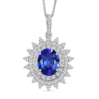 Certified AAAA Tanzanite, Lab Grown Diamond Blooming Floral Pendant Necklace in 950 Platinum 6.20 ctw (20 Inches)