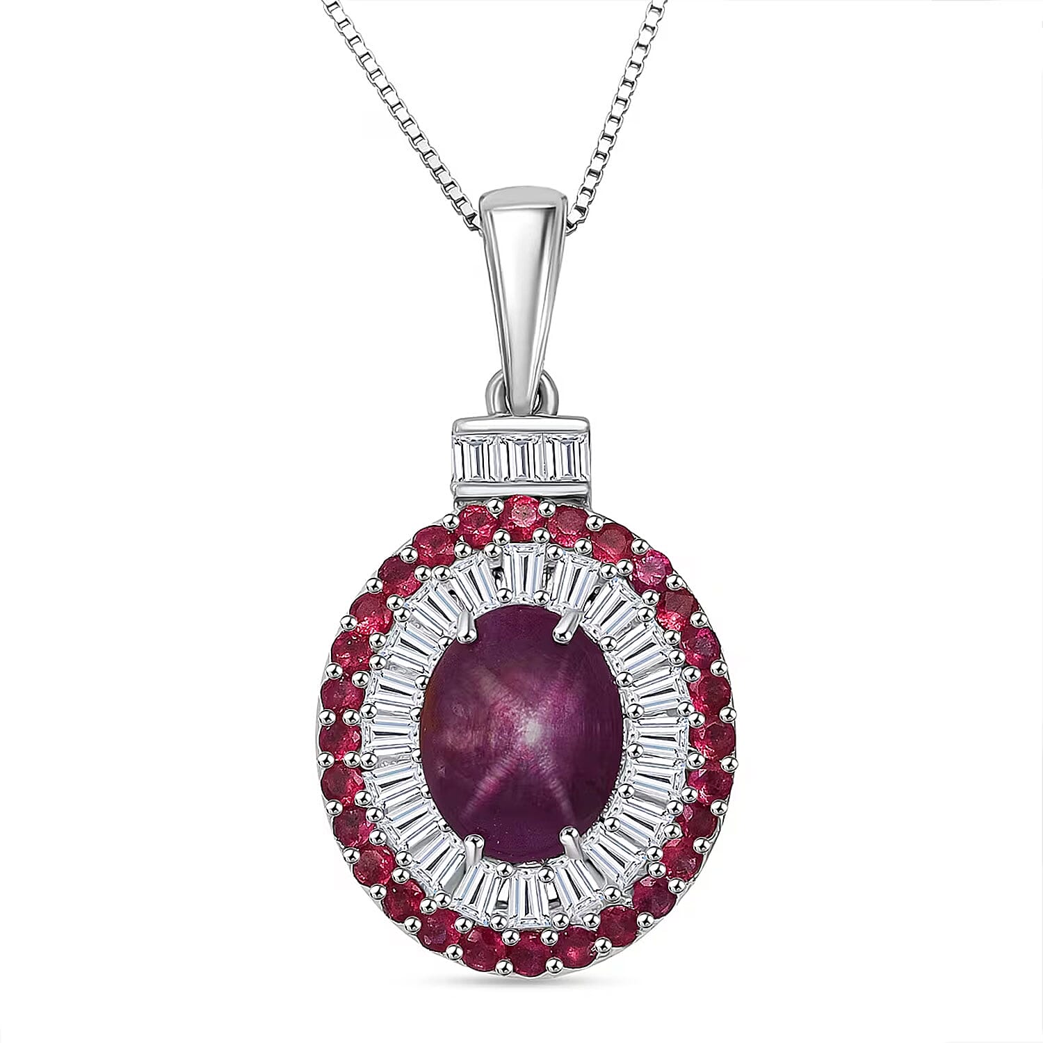 D'Joy  Indian Star Ruby, Multi Gemstone Pendant Necklace in Rhodium Over Sterling Silver 5.50 ctw (20 Inches)