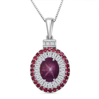 D'Joy  Indian Star Ruby, Multi Gemstone Pendant Necklace in Rhodium Over Sterling Silver 5.50 ctw (20 Inches)