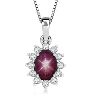 D'Joy Star Ruby, White Zircon Pendant Necklace in Rhodium Over Sterling Silver 2.00 ctw (20 Inches)