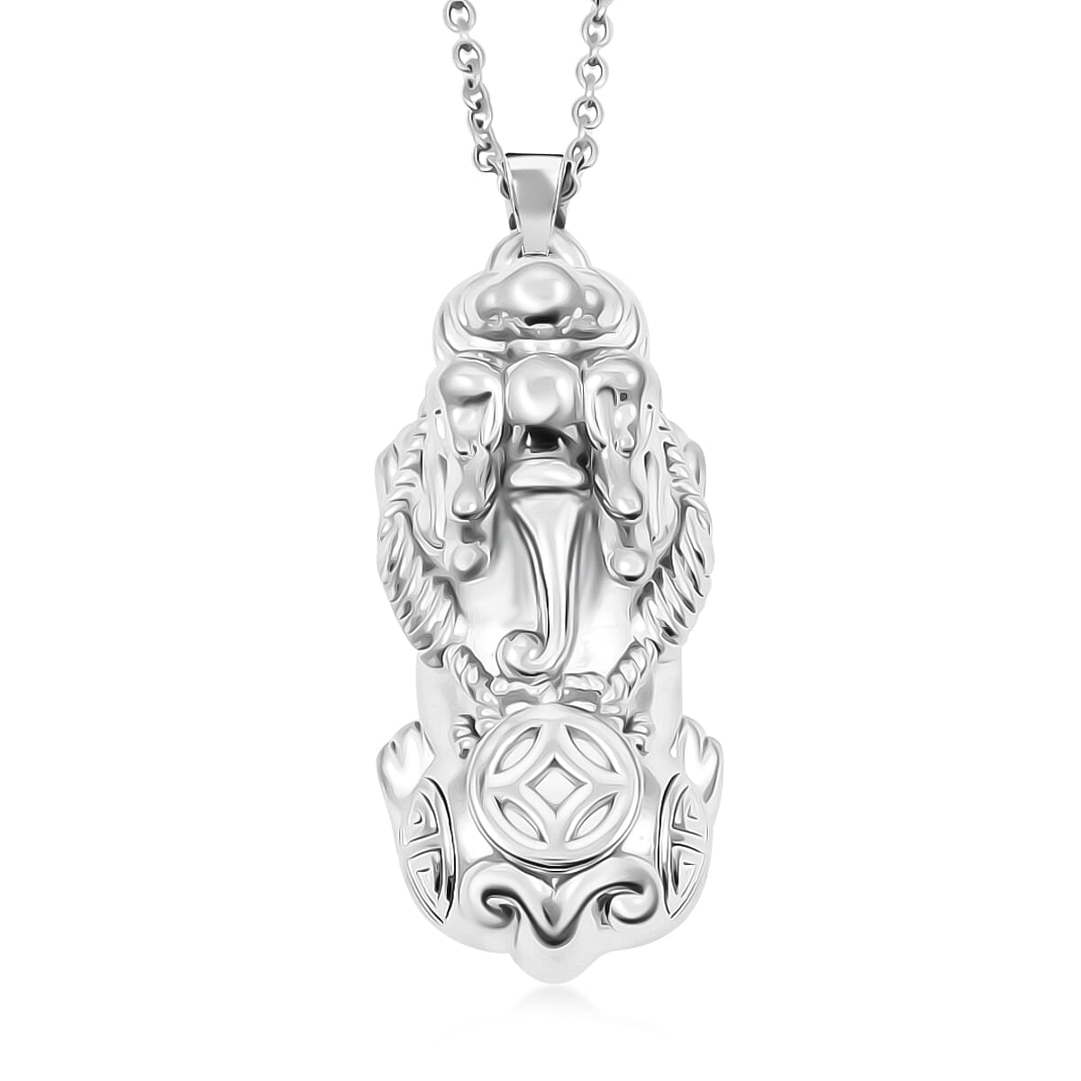 999 Fine Silver Pixiu Pendant with Stainless Steel Necklace (20 Inches)