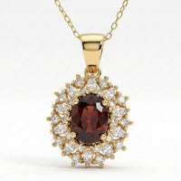 D'Joy Premium Red Zircon and Moissanite 2.75 ctw Flameburst Pendant Necklace in 18K Vermeil Yellow Gold Over Sterling Silver 20 Inches