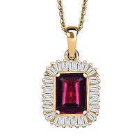 D'Joy AAA Radiant Ember Garnet and Moissanite 2.50 ctw Pendant Necklace in 18K Vermeil Yellow Gold Over Sterling Silver 20 Inches