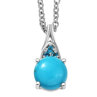 D'Joy Premium Sleeping Beauty Turquoise and Malgache Neon Apatite 1.90 ctw Pendant Necklace in Platinum Over Sterling Silver 20 Inches